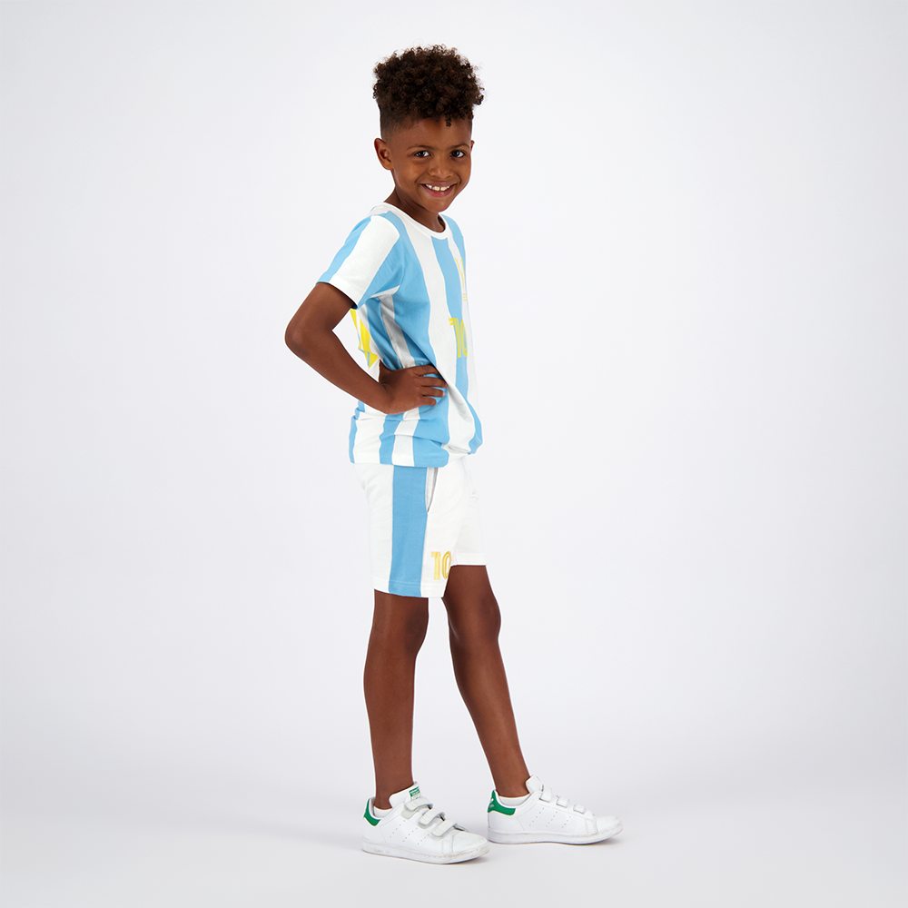 Polera Manga Corta Niño Argentina Blanco Con Amarillo Messi